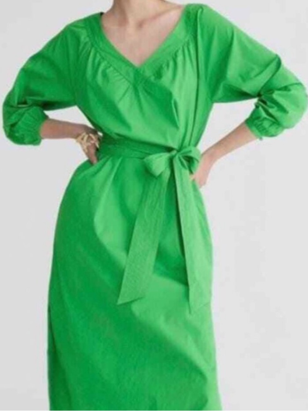J. Crew Tie Waist Cotton Poplin Dress Green NWT Small